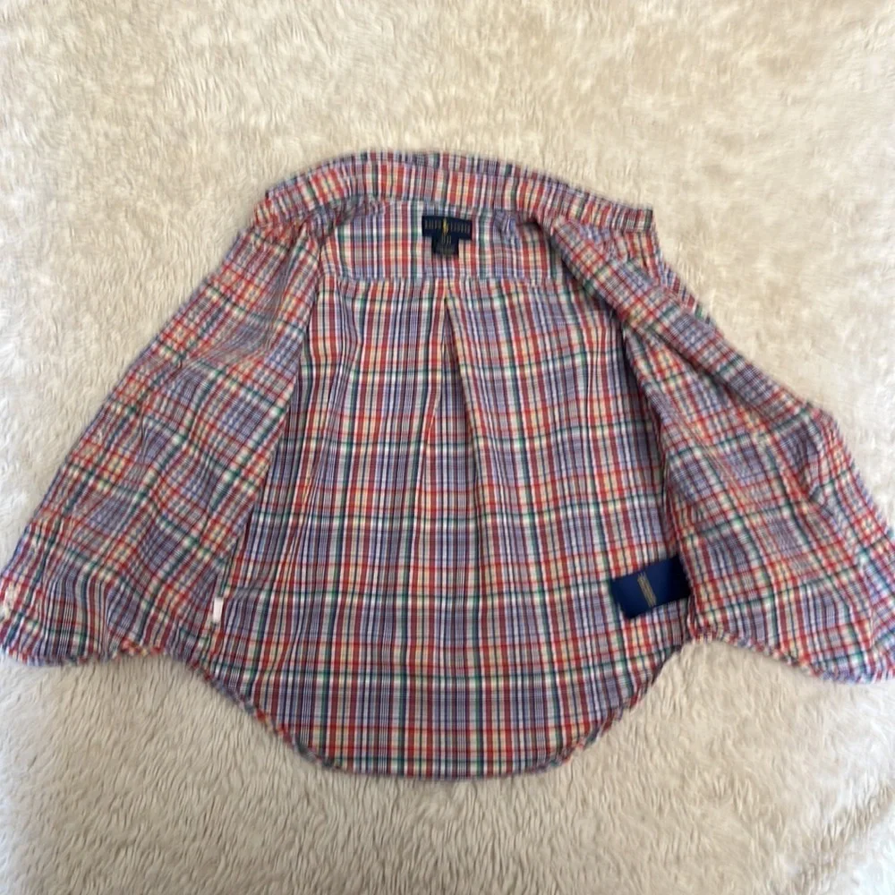 Ralph Lauren Polo Child's BoyLS Shirt Plaid Multi Color Gold Horse size 3T